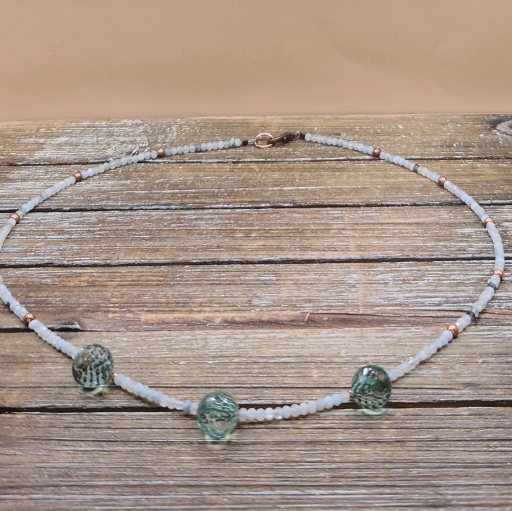 Aquamarine, Green Amethyst And Copper Beaded Necklacke